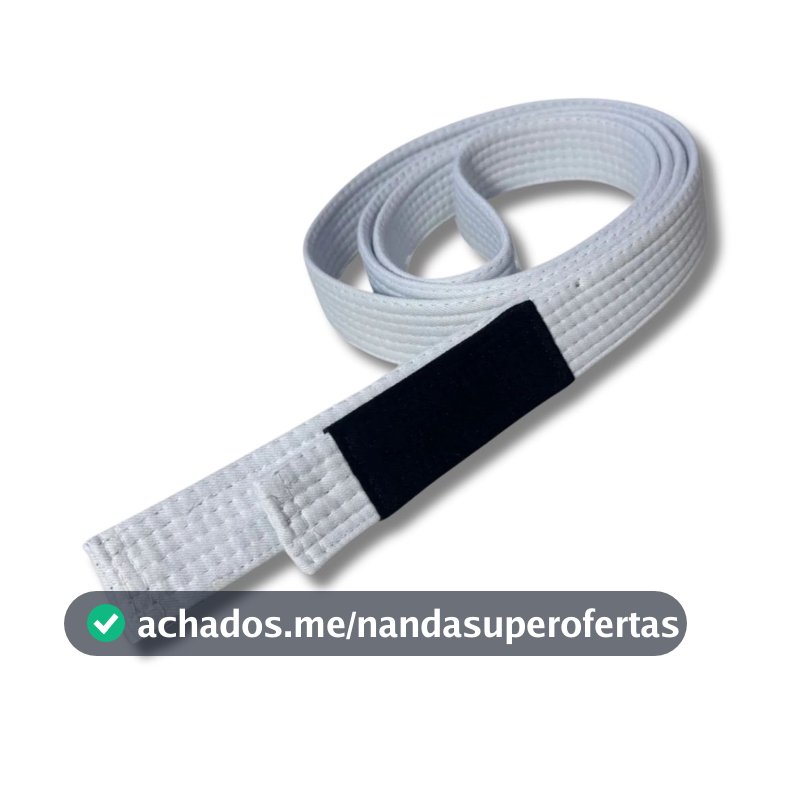 Faixa Branca Jiu Jitsu Ponta Preta Adulto Rígida 6 Costuras