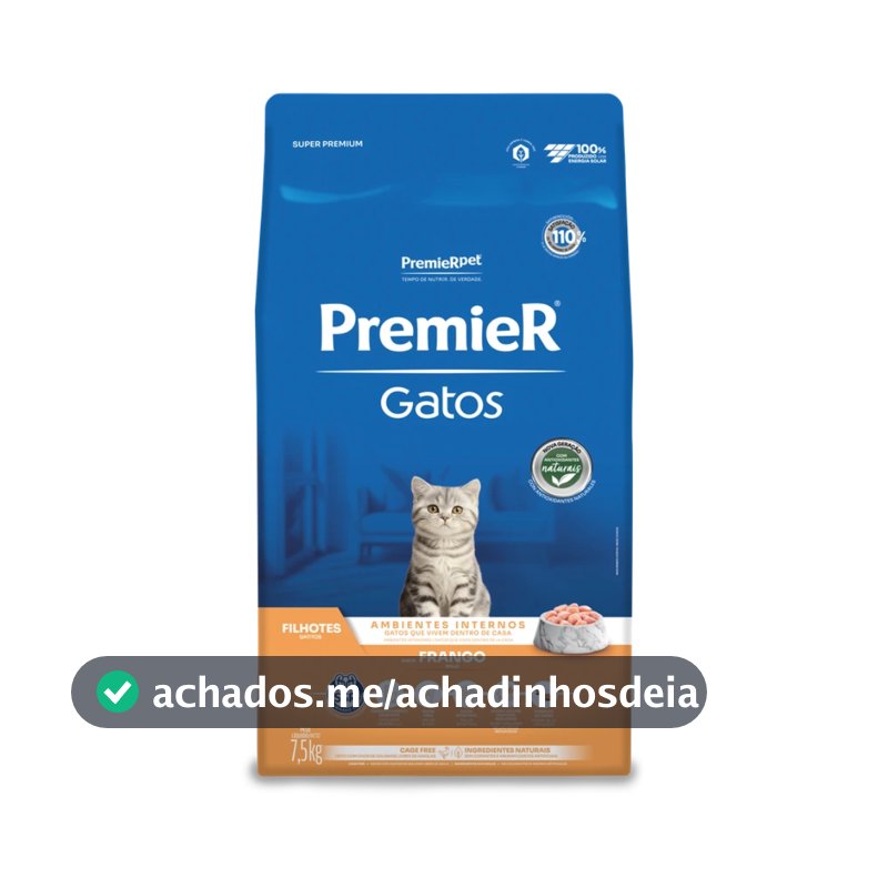Ração Premier Gatos Filhotes Ambientes Internos Frango 7,5kg
