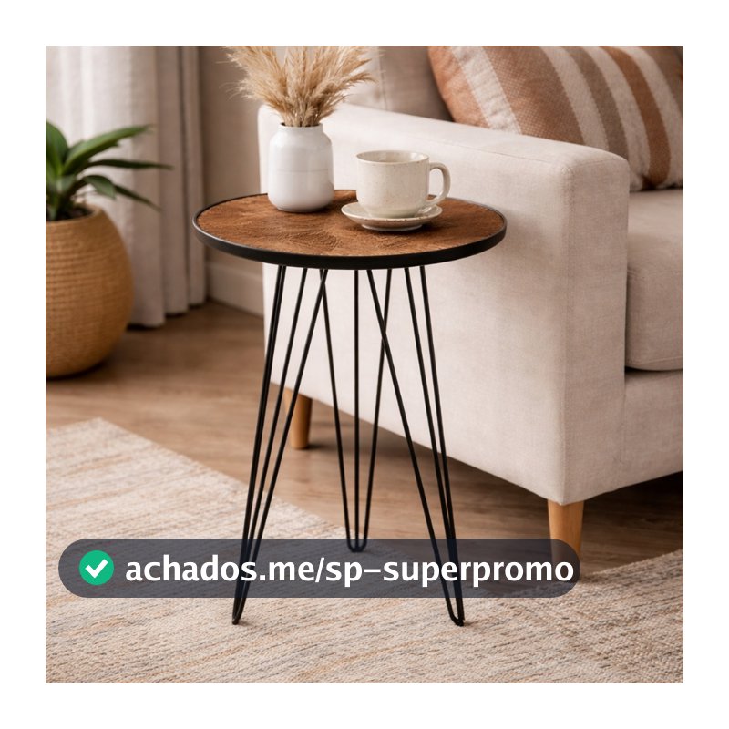 Mesinha de Canto Lateral Apoio Centro Pés de Ferro  Estilo Industrial Mesa Redonda Sala Sofá