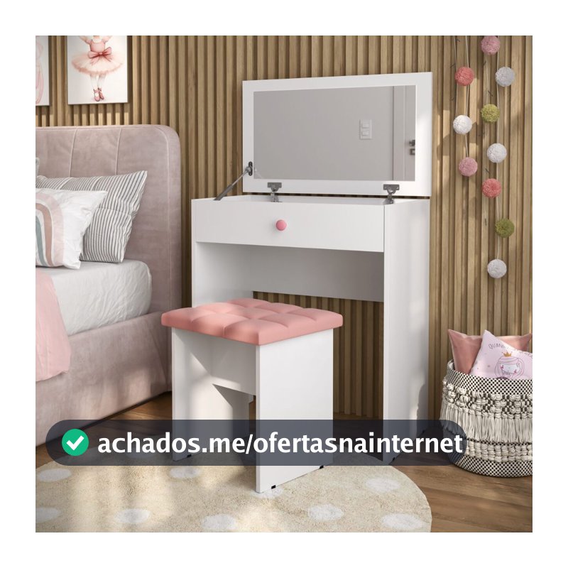 QUEIMA DE ESTOQUE PROMOÇÃO! Penteadeira Escrivaninha Mesa Camarim Com Espelho e Gaveta e  Banqueta Rose MOANA