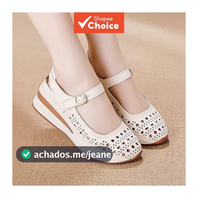 Sandálias femininas de verão vazadas, salto anabela esportivo de sola grossa, sapatos versáteis confortáveis e