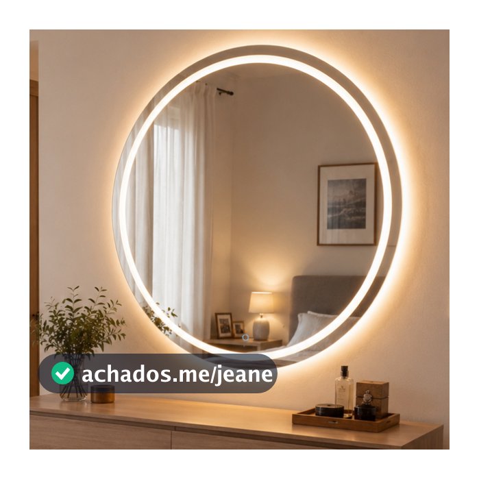 Espelho Jateado Redondo Grande com 3 Cores LED Touch Lapidado Decoração de Parede 60X60 CM
