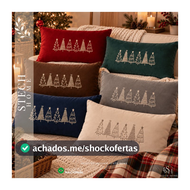 Almofada de Natal Bordada 50x30cm em Suede ou Percal – Baguete Decorativa Natalina Árvore de Natal
