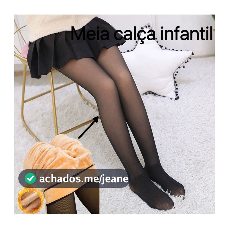 Meia Calça Infantil Térmica Forrada Peluciada Translúcida de Lã Super Elástica Slim 3-16 anos