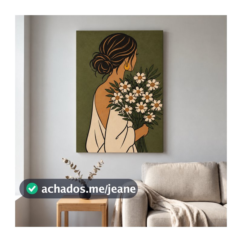 Quadro Decorativo Mulher Flores do Campo 60x90 Tela Canvas Grande Pronto Para Pendurar Sala Quarto