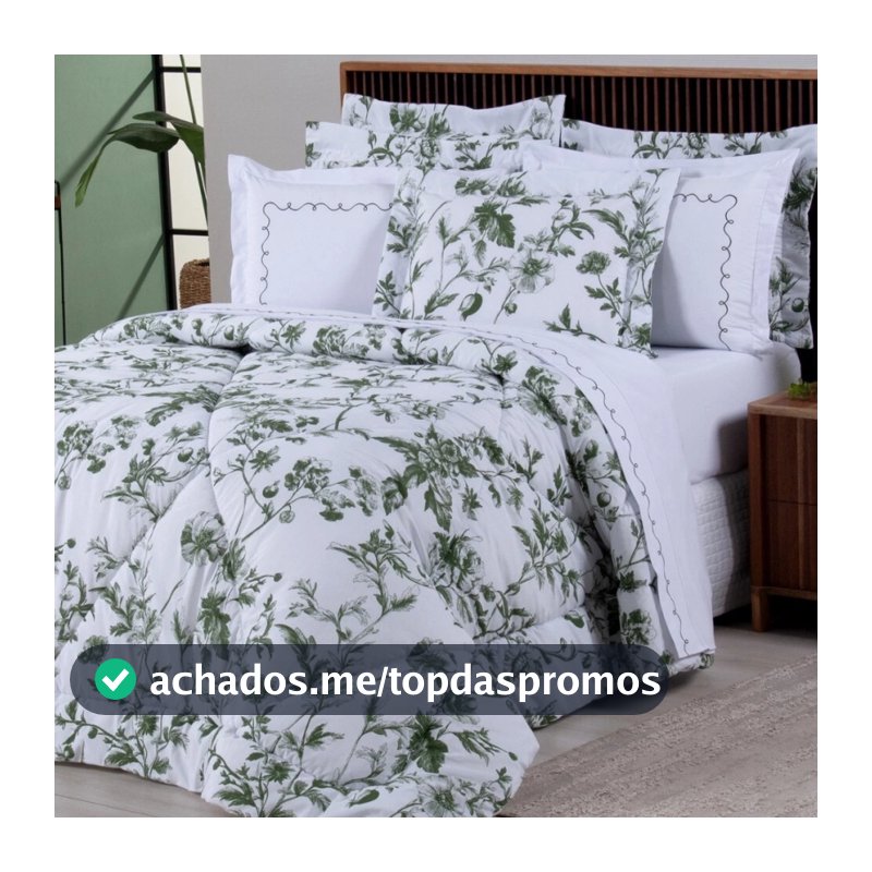 Edredom Atual Moderno Percal 180 Fios Fofinho Premium Mont Carmo 03 Peças AZUL / VERDE - SOLTEIRO, QUEEN e KING