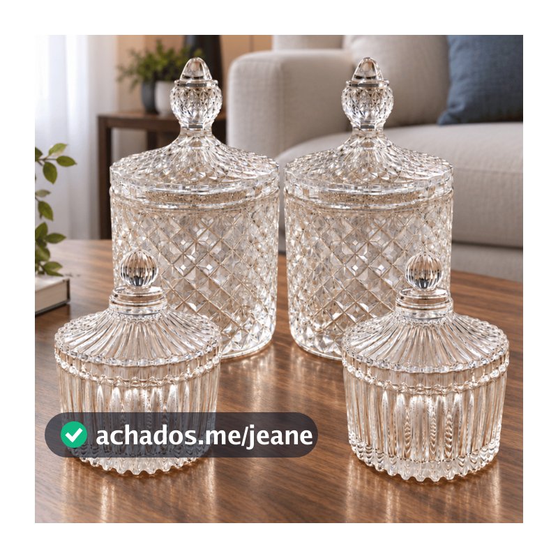 Kit 4 Peças - 2 Potiches ABACAXI Vidro + 2 Bombonieres CARROSEL Potes Doces Lembrancinha Festa Mesa