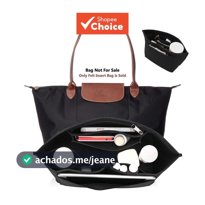 Organizador de bolsa de feltro com zíper para Longchamp Le Pliage, forro portátil para bolsa de mão e bolsa mensageiro