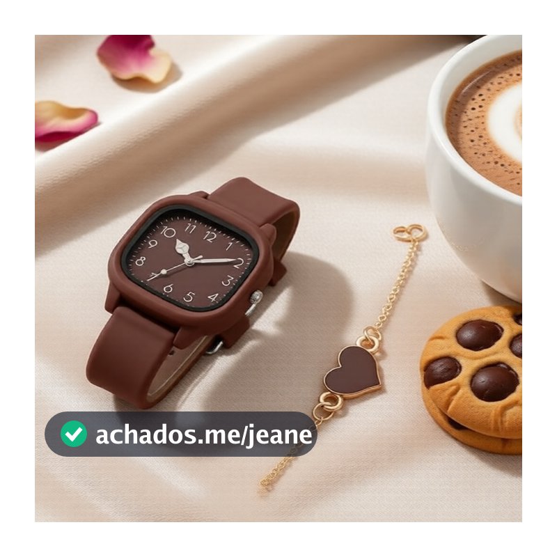 Conjunto de Relógio Feminino Fashion Quadrado - 2 peças, pulseira de silicone e bracelete de coração, presente