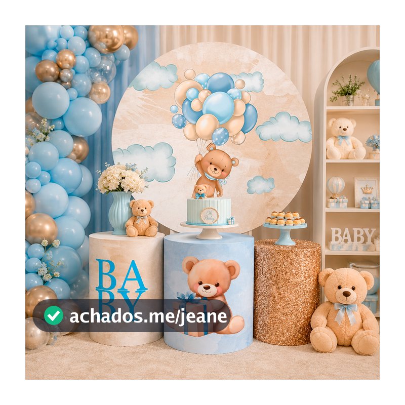 Kit Veste Fácil Trio Capa Cilindro + Painel Tema Ursinho  Chá BEBE Meninos