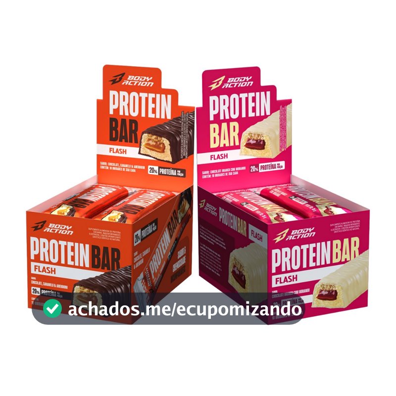 Kit 2x Display Barra de Proteína Snacks Protein Bar Flash 35g 10 Unids Bodyaction
