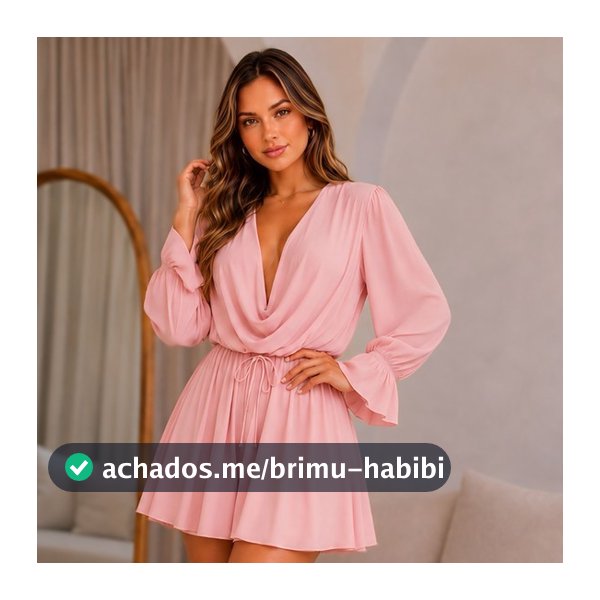 Vestido Macaquinho Feminino Manga Longa Decote V Cintura Ajustável Elegante Várias cores