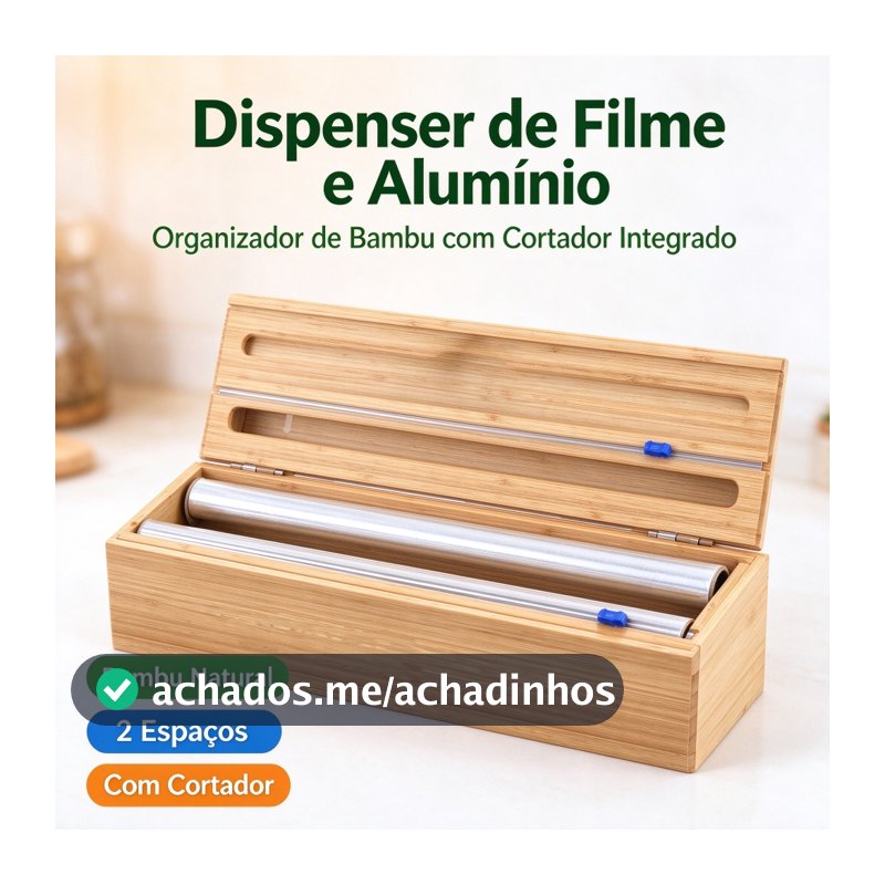Porta Rolo Duplo Organizador Bambu Papel Alumínio Filme PVC Cortador Dispenser Cozinha Suporte