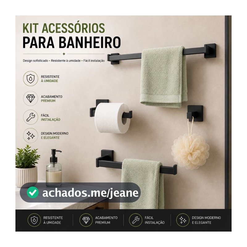 Kit 4 Acessórios Banheiro Inox Preto/Dourado Brilhante Toalheiro 40/60 Cm