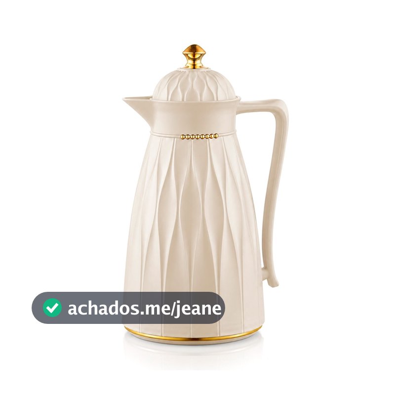 Garrafa Térmica Café Chá 1 Litro Bege Dourada Luxo Click Abre e Fecha Khadija - Tuut