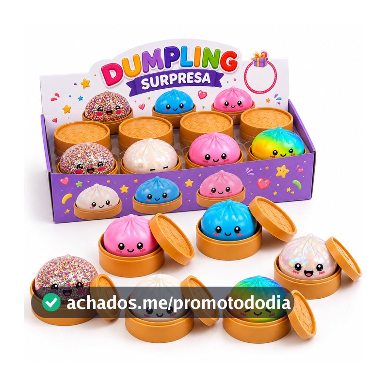 Caixa Surpresa Glitter Dumpling Squishy Antiestresse Paozinho Chines