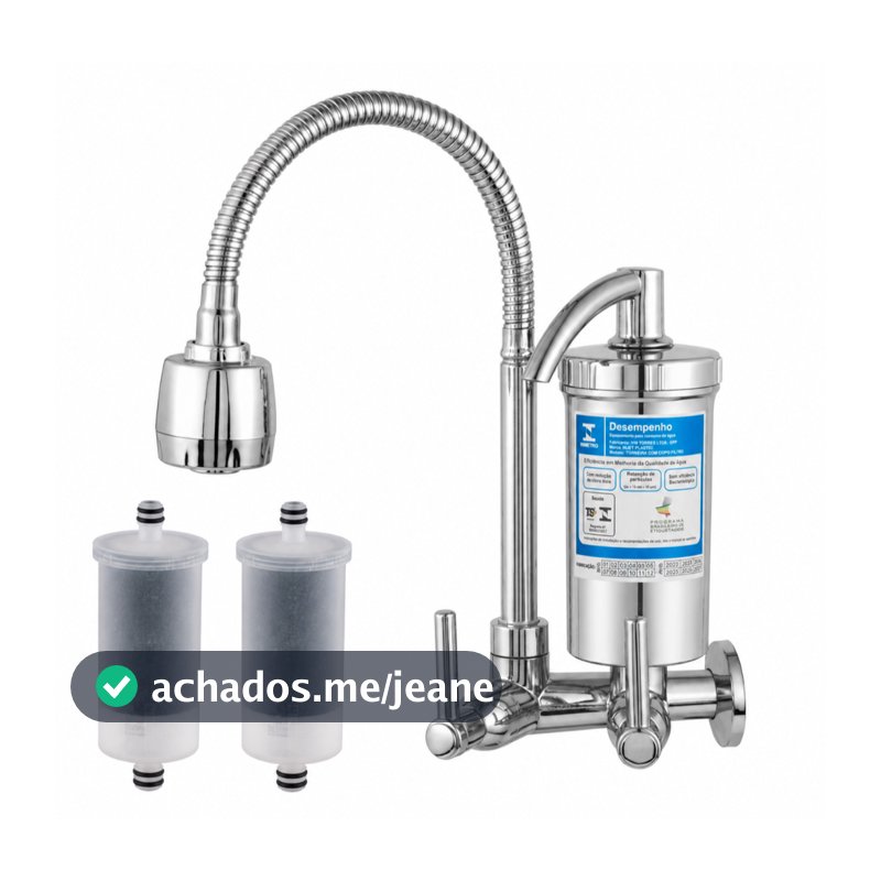 Torneira Gourmet Com Filtro de Água de Cozinha Bica Flexível 2 Jatos + 1 Refil de Filtro Vela Extra