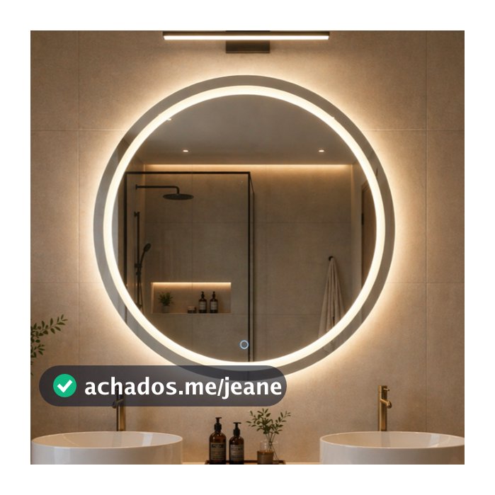 Espelho Redondo 50cm a 60cm Com LED 3 Cores Jateado Lapidado Banheiro Maquiagem Salão de Beleza