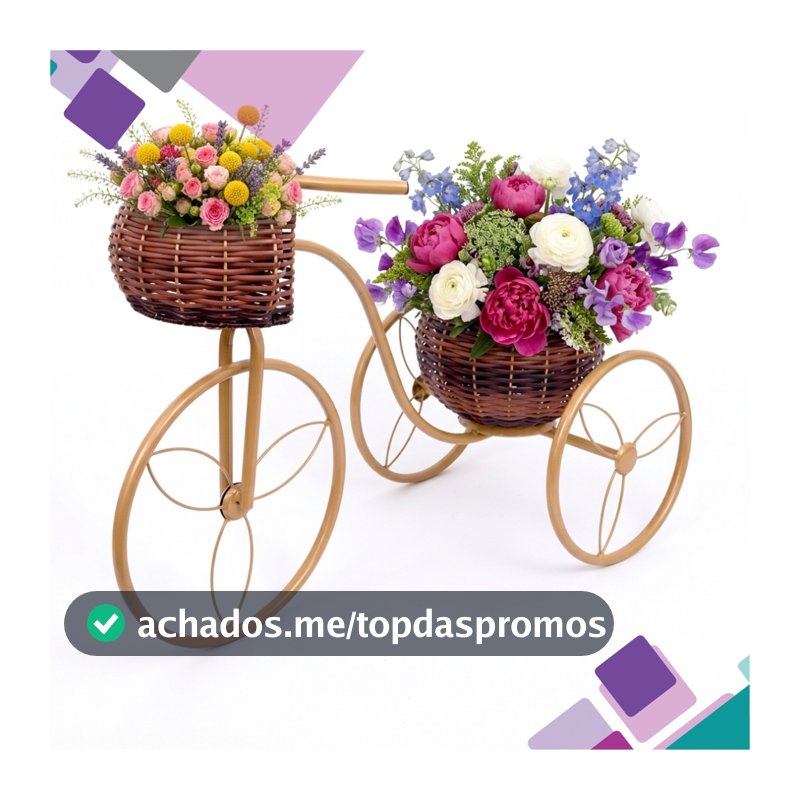 Bicicleta para decoração de jardim, 2 cestos redondos, suporte vasos e plantas