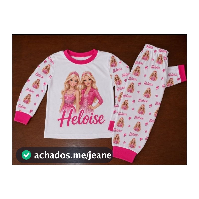 Pijama da barbie manga longa e calça em malha personalizado com nome da criança.