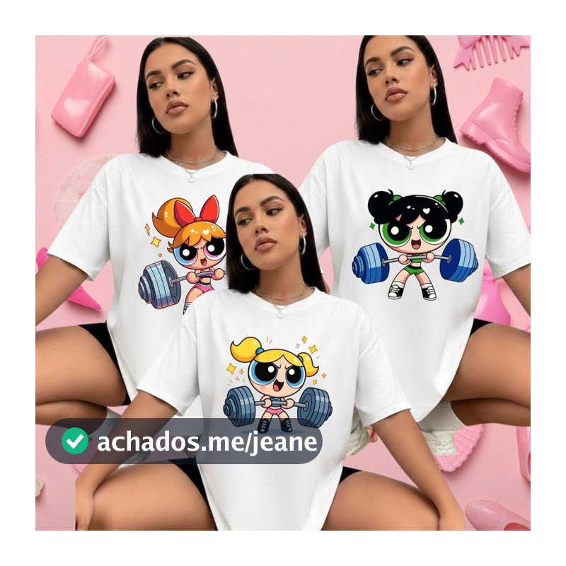 Kit 3 Camisetas Oversized Academia – Estilo Cartoon Girl Gym / Powerlifting