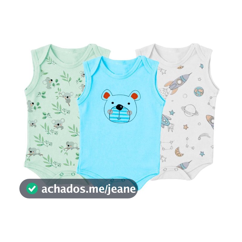 Kit Bebê 3 Peças Body Regata Estampado Verão Menino Menina