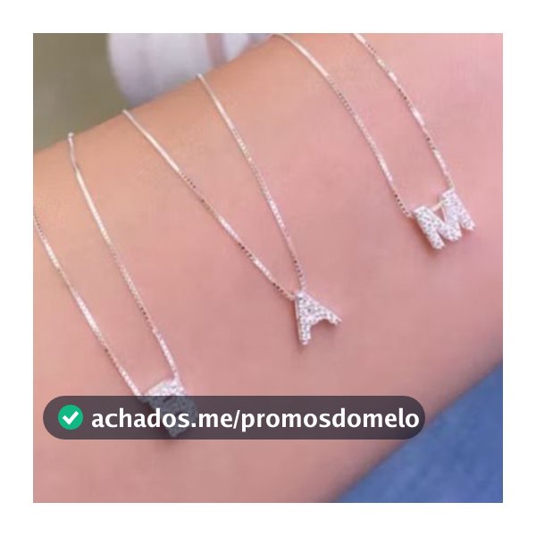 Colar Corrente banhado prata 925 com Pingente Inicial com Pedras