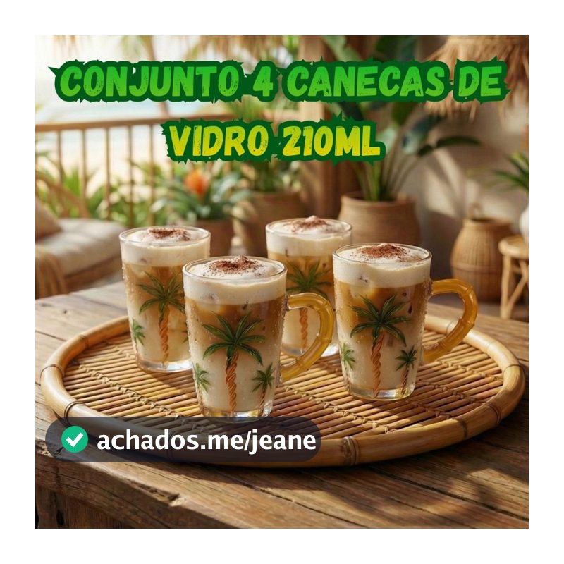 Conjunto 4 Canecas De Vidro 210ml Palm Tree Palmeira Para Café Chá Sucos Trancoso Colorido Hauskraft