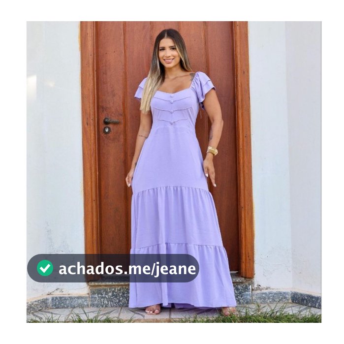 Vestido Feminina Longo tecido Duna Air Flow forrado Babado nas Mangas com Friso
