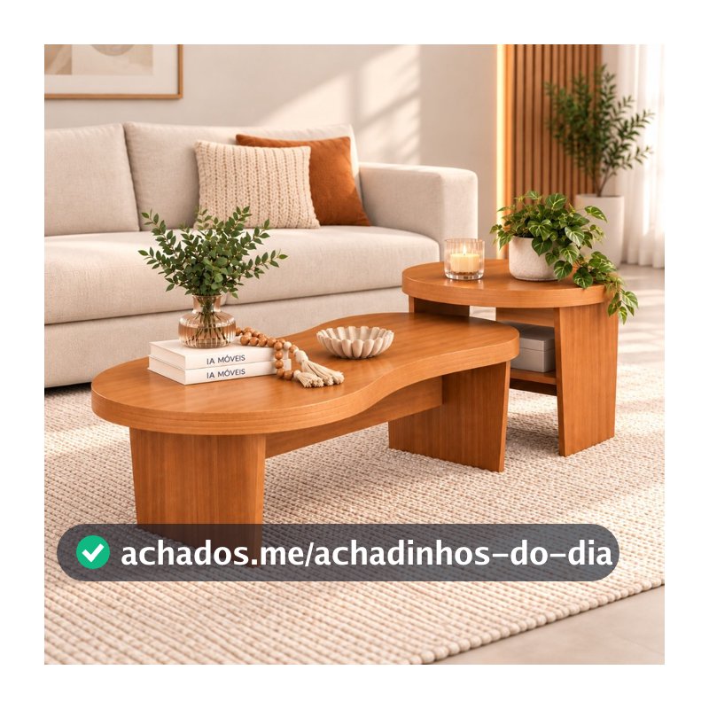 Mesa de Centro Magnum com Mesa de Apoio Design Orgânico