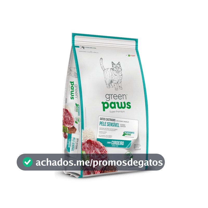 RAÇÃO GREEN PAWS GATO CASTRADO SABOR CORDEIRO 10,1KG PELE SENSIVEL