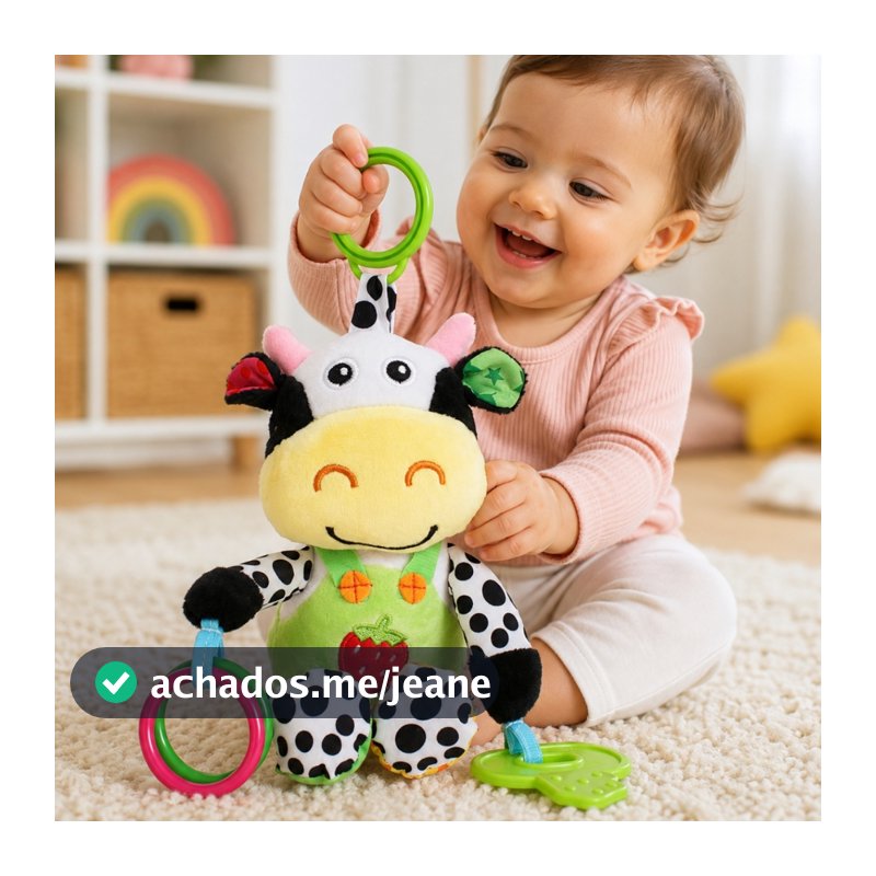 Pelúcia Infantil Musical Vaquinha Mimosa Com Som Mordedor e chocalho Para Bebês  - Castela
