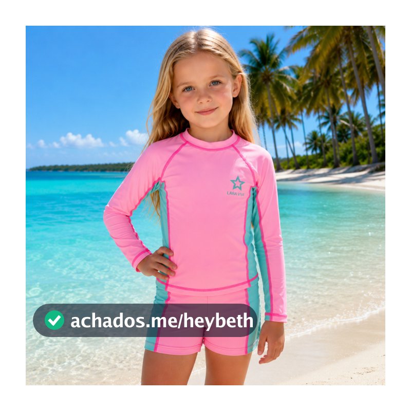 Conjunto Infantil Praia UV Manga Longa Liso Rosa Roxo Verde Menina Feminino Roupa Piscina Proteção Solar 4 a 12 Anos