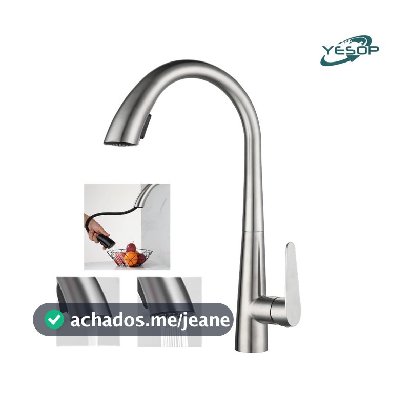 YESOP Torneira Cozinha Gourmet Monocomando Extensível Inox Escovado Spray Ducha 360°
