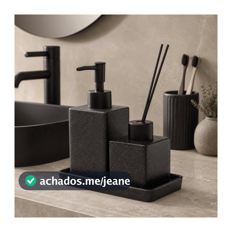 Kit Banheiro Lavabo 3 Peças Difusor Aromatizador Dispenser Sabonete Líquido Bandeja Cerâmica Decoração Moderno Pia Lyor