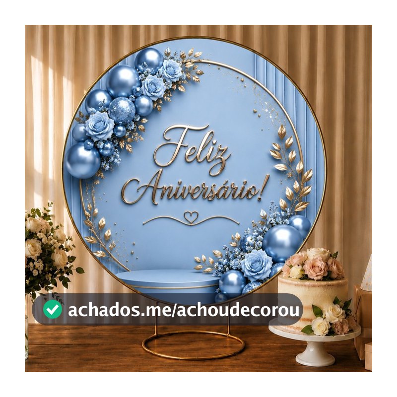 Painel redondo 50CM X 50CM de mesa FELIZ ANIVERSÁRIO festa veste facil com elastico