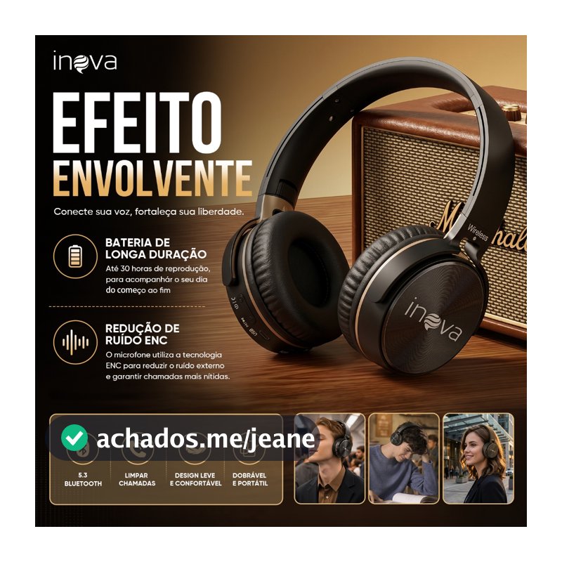 INOVA Fone Bluetooth Sem Fio Dobrável com Qualidade Som Hifi 5.4 Perfeito para Música, Chamadas Dia infantil presente