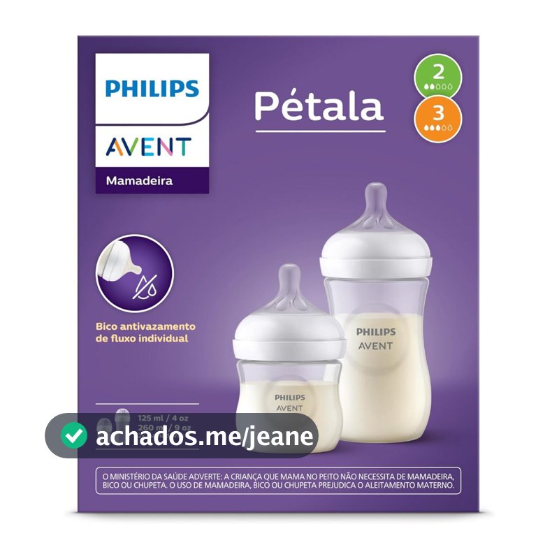1 Kit 2un Mamadeiras Pétala 125ml + 260ml transparente Avent SCD838/26