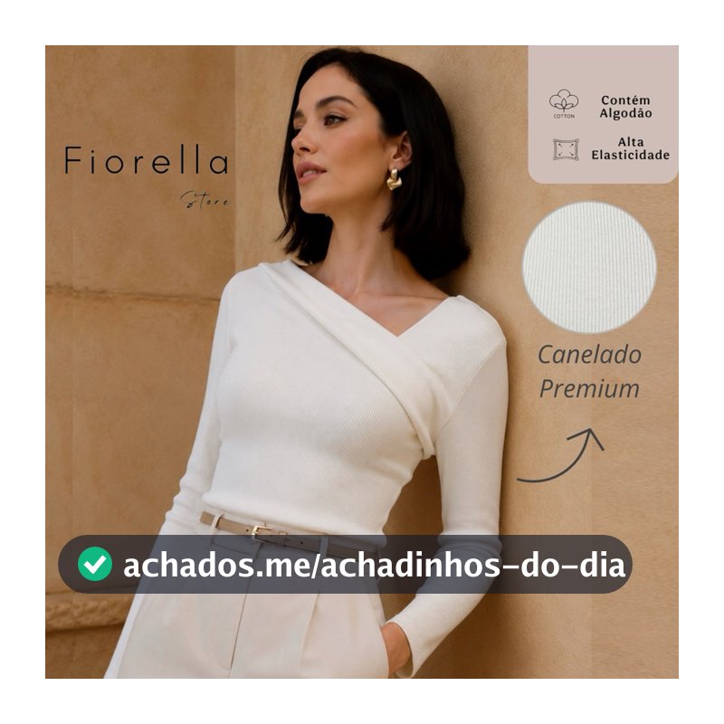 Blusa Manga Longa Canelada Assimétrica Blusinha Feminina