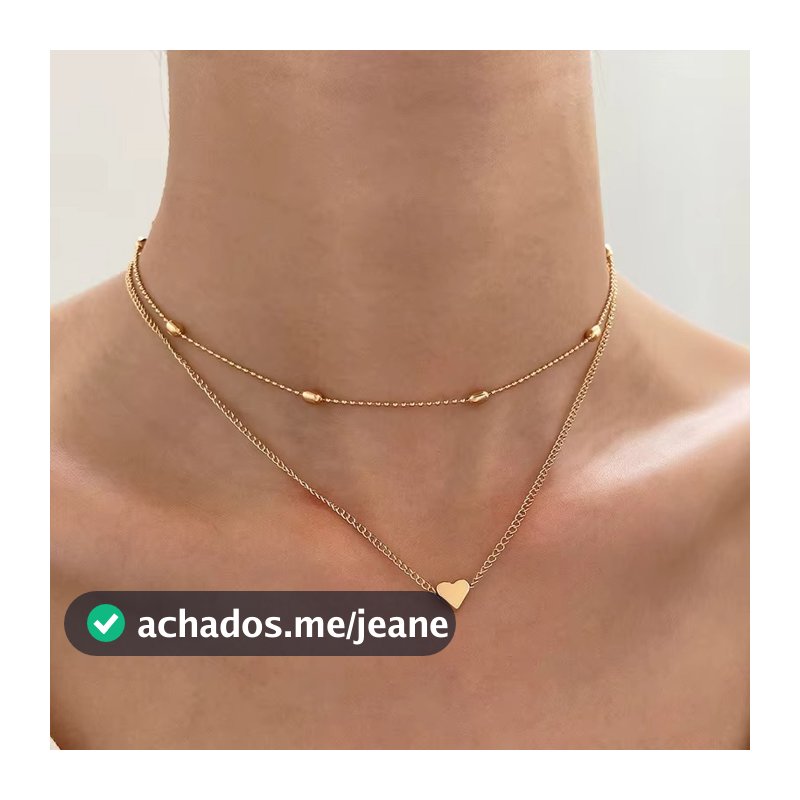 Colar Duplo Feminino Dourado Coração e Choker Bolinhas – Gargantilha Camadas Elegante Delicada