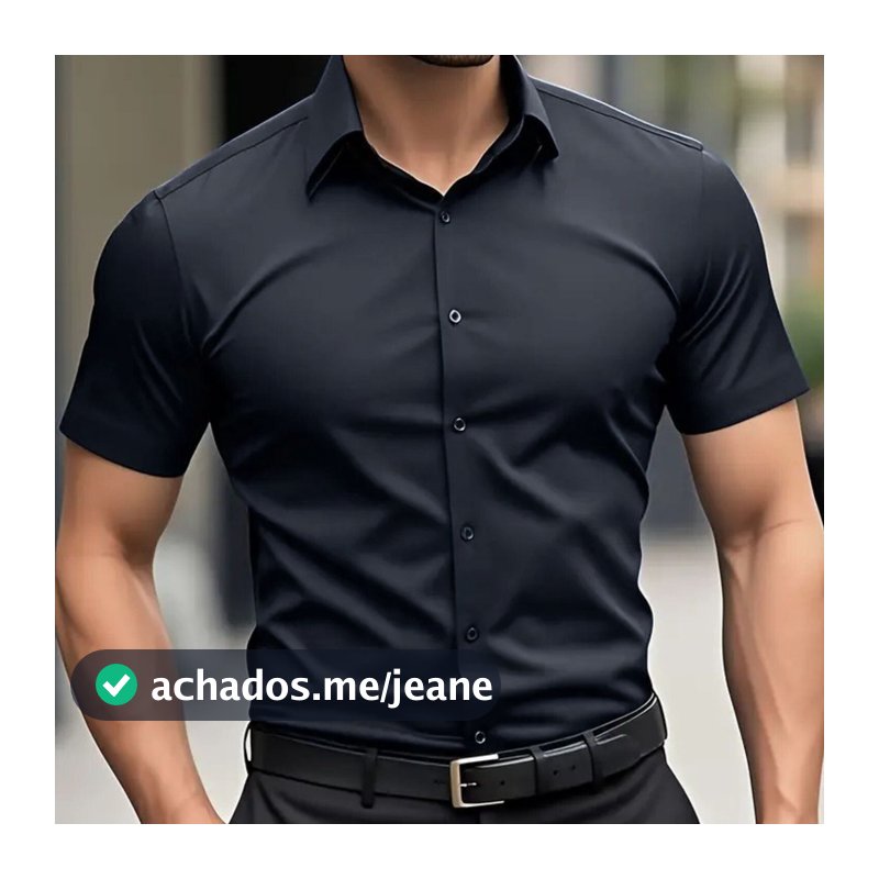 Camisa Social Masculina Slim Fit com Elastano – Manga Curta e Sem Amassados