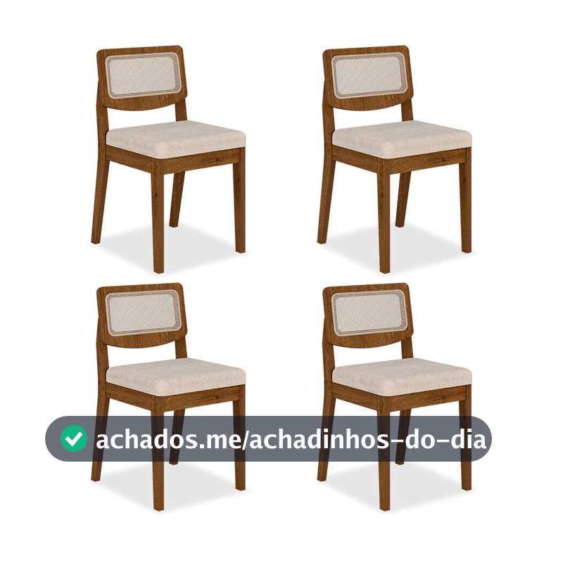 Kit 4 Cadeiras Sextavada Bari Freijó/bouclé Off White - M. Arapongas