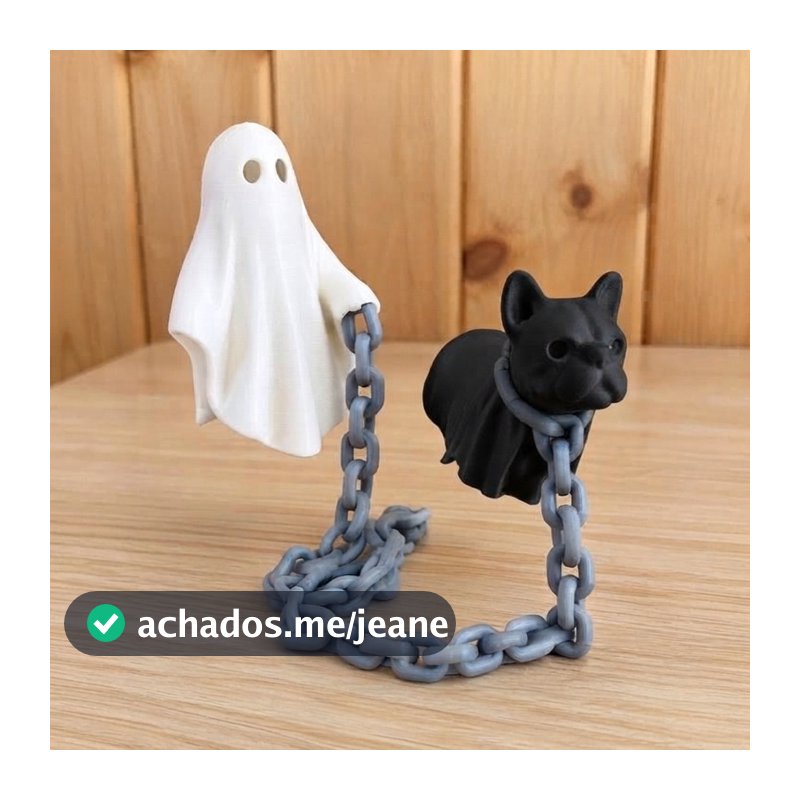 Escultura Fantasma Passeando Cachorro Tensegridade Impressão 3D | Enfeite Flutuante Decoração Halloween Mesa Escritório