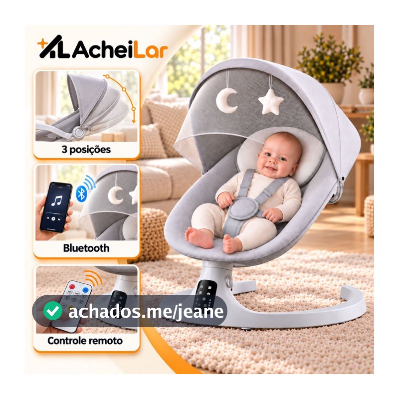 Cadeira de Balanço Elétrica para Bebê com 3 Velocidades, Bluetooth, Controle Remoto e Mosquiteiro