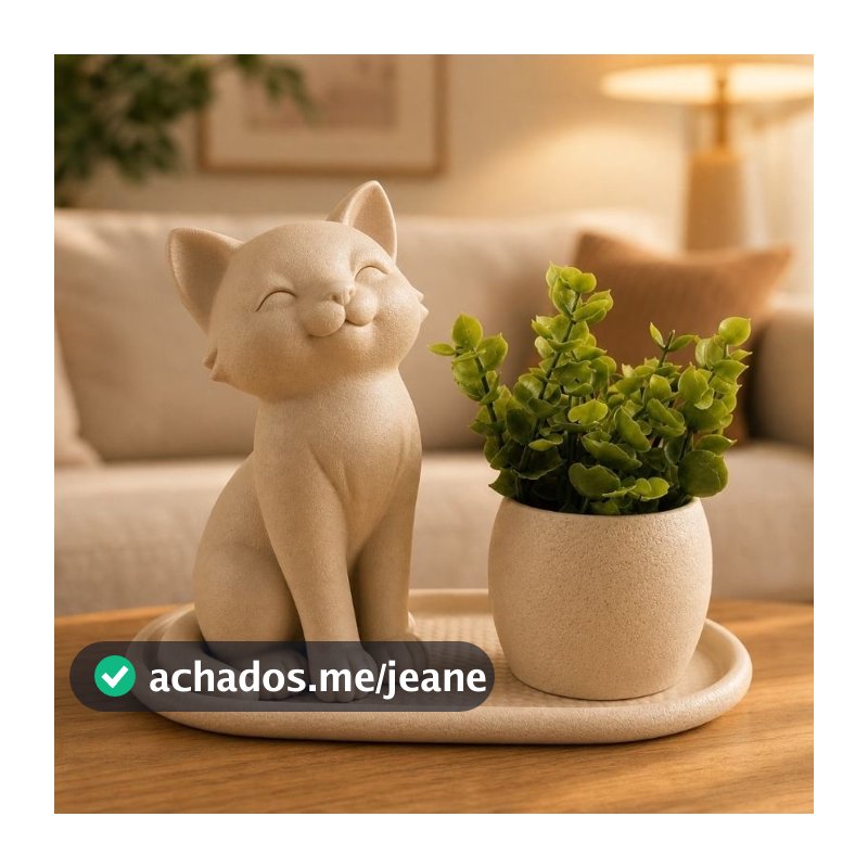 Kit Decorativo Gato Moderno Bandeja Vaso Enfeite Premium
