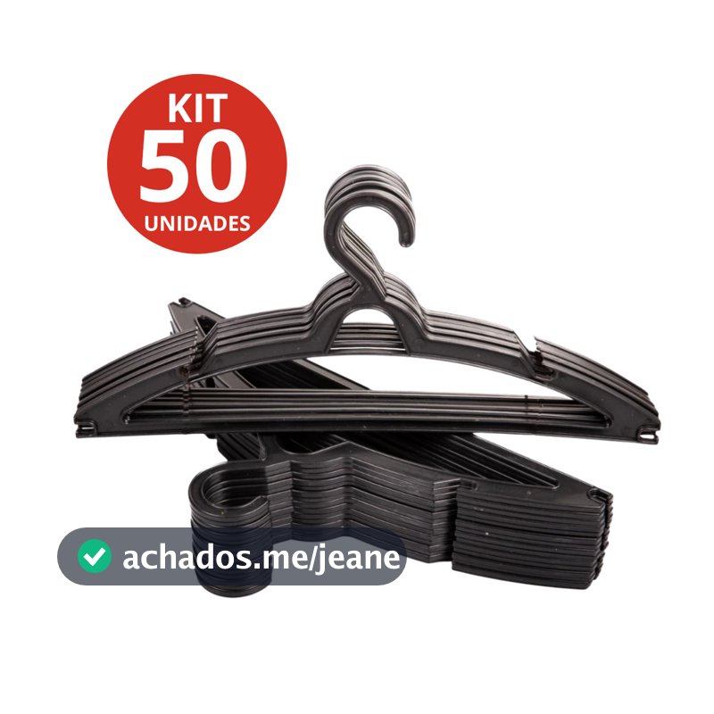 Kit 50 Cabides Preto Adulto Reforçado Premium