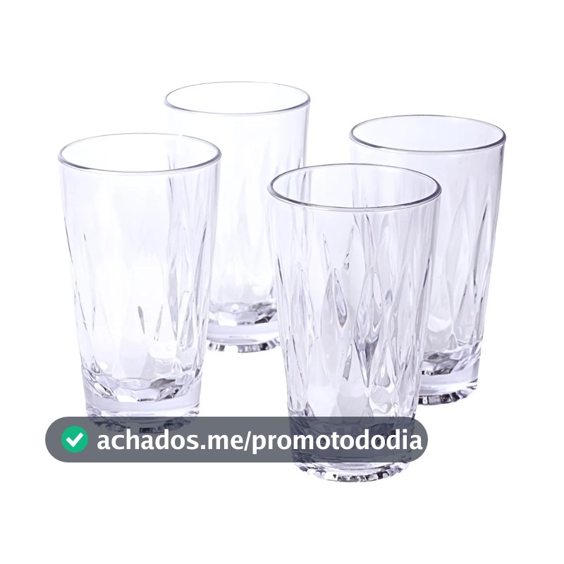 Kit 4 Copos Geometric 300 Ml - Resistente - Inquebrável Cor Transparente Helsim