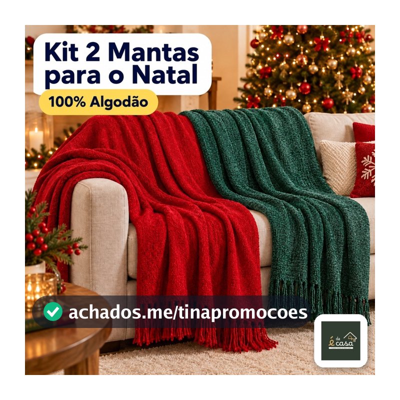 Kit 2 Mantas para o Natal 210x120 Decorativa 100% Algodão