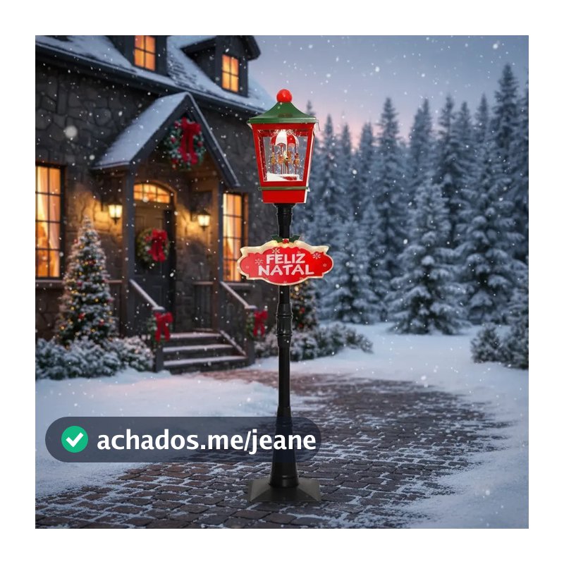 Poste Vermelho/verde Com Carrossel 184cm Musical E Nevando Decoração Para Natal