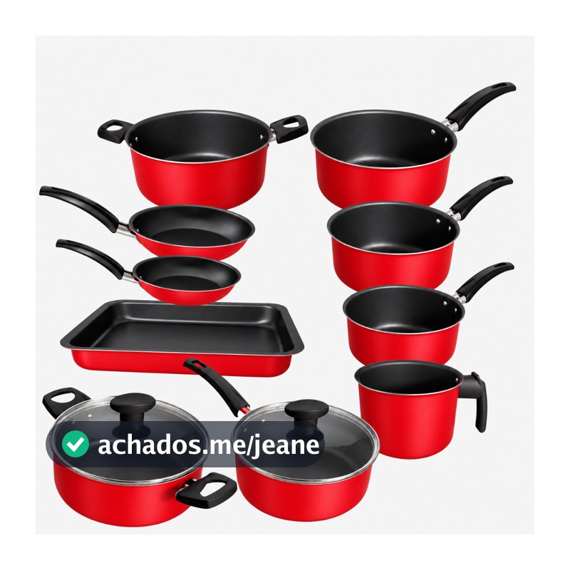 Jogo Conjunto de Panelas 10 Peças Vermelho Frigideira Assadeira Fervedor Tampa de vidro